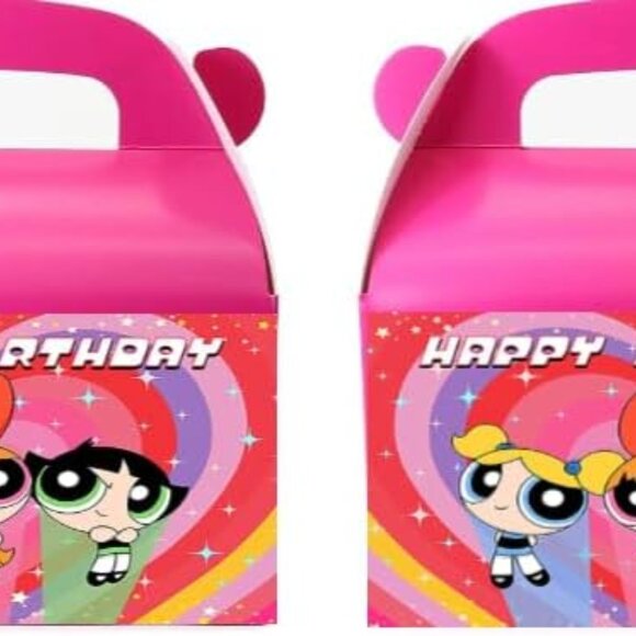 Custom Happy Birthday Party Gabel Snak Boxes, Girls Birthday Favor Boxes, Pink - Picture 2 of 3